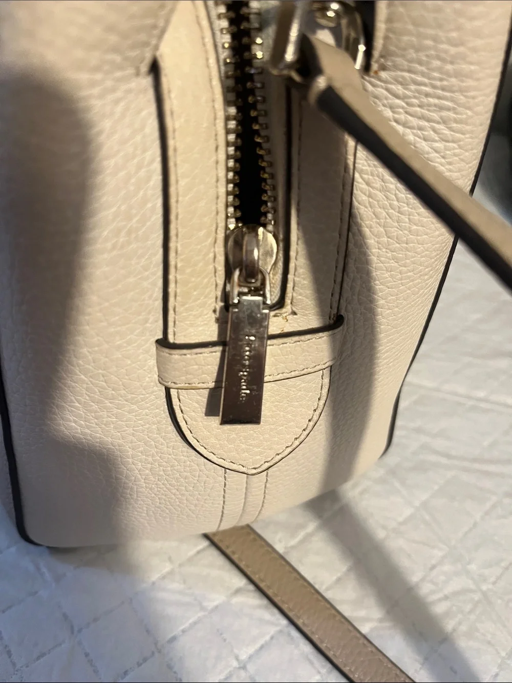 kate spade Neutral Beige Pebbled Leather Satchel with Detachable Strap